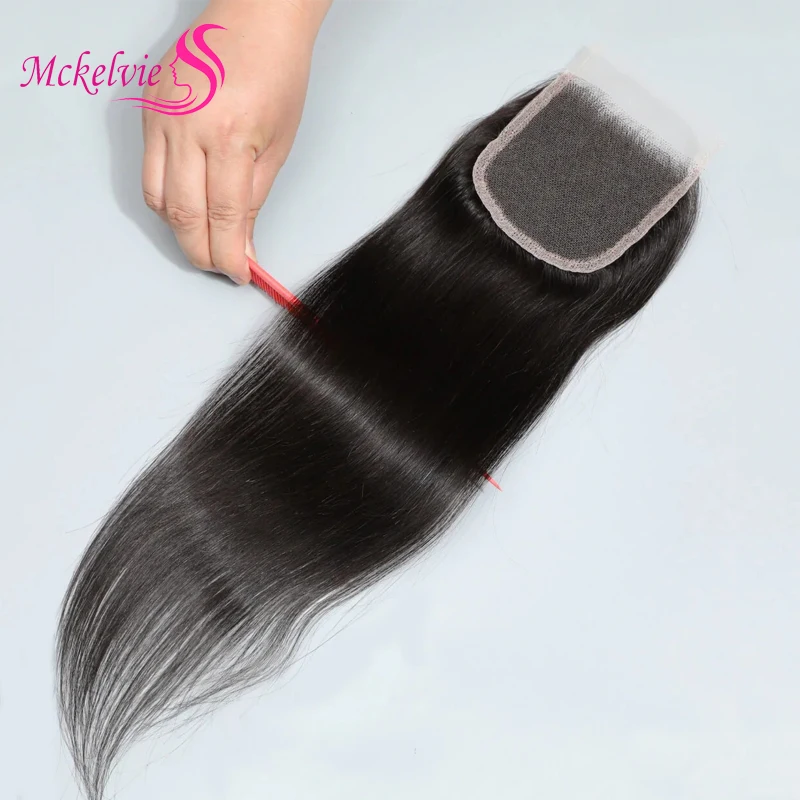 Straight Human Hair 4x4 Lace Closure Transparent Swiss Lace Pre-Plucked Natural Color 150% Density 10-20 Inch Body Wave Closure