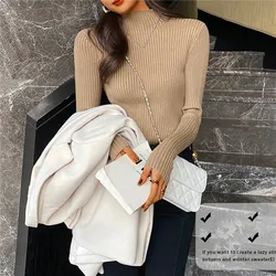 Women Mock Neck Pullovers Long Sleeve Knitted Bottoming Sweater Slim Solid Jumper Winter Semi-Turtleneck Fashion Undercoat Tops