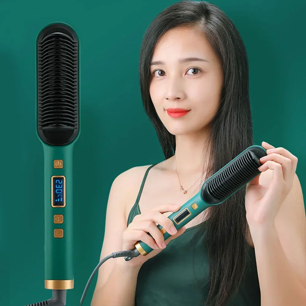 2 In 1 Electric Professional Negative Ion Hair Straightener Brush Curling Comb with Lcd Display Hair Curling Tool Straight Brush kipozi kp v6 professional negative ion flat iron hair straightener with adju temperature dual voltage instant heating curli iron