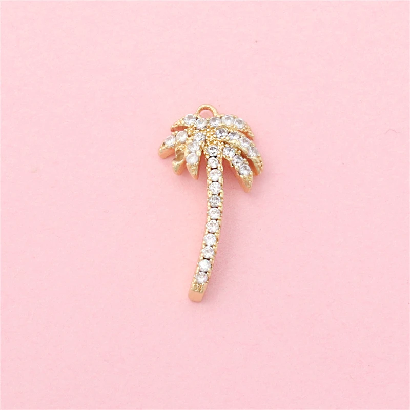 10pcs Brass Inlaid Zircon Cactus Tree Leaf Flowers Charms Pendants Accessories For Jewelry Making Diy Bracelet Necklace Earrings
