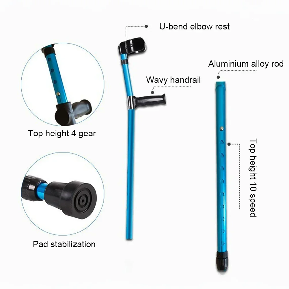 Forearm Crutches Foldable Adjustable Aluminium Walk Easy Elbow Crutch Lightweight Walking Stick Anti-slip