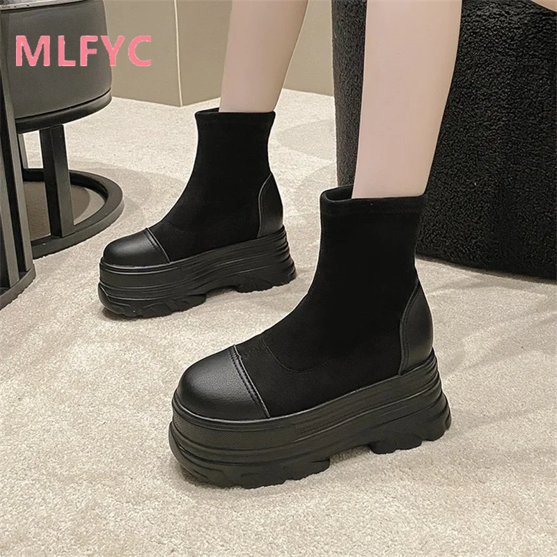 Heightened Women's Boots 2023 Winter New British Style Versatile Thick Sole Blast Street Short Boots Slope Heel Women's Boots