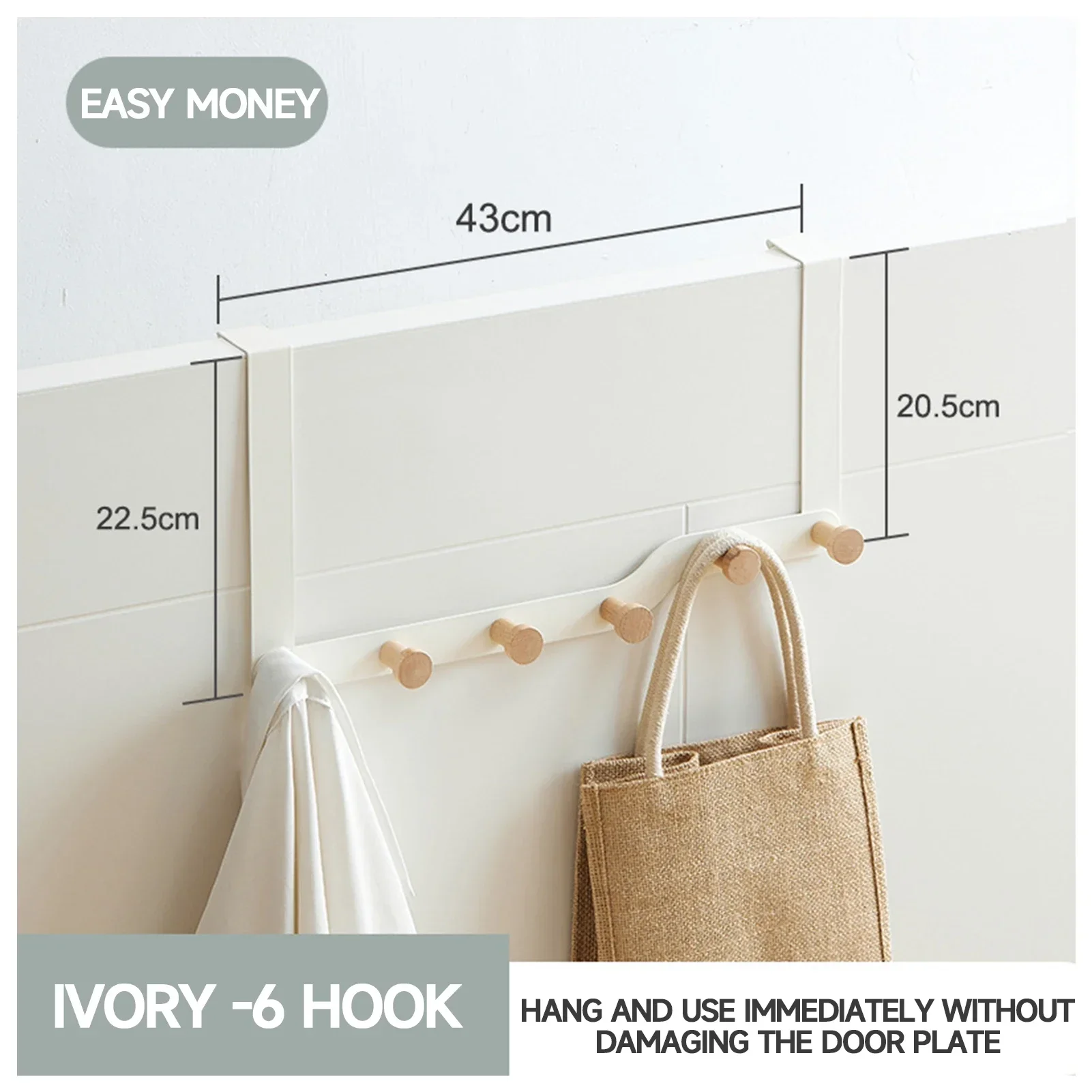 Over The Door Hook Hangers Entryway Bedroom Organizer Rack for Scarf Hat Belt Coat Bag Housekeeping Organizers with Wooden Hooks storage hook door hook
