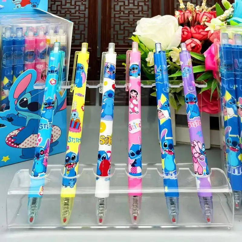 Gel Pens 12pcs Disney Stitch Cartoon Pressing Pen Black Water Ink 0.5mm Cute Signature Stationery Student Gift