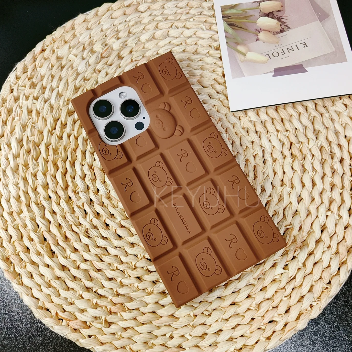 3D Chocolate Silicone Cartoon Bear Crossbody Phone Case with Strap Lanyard
