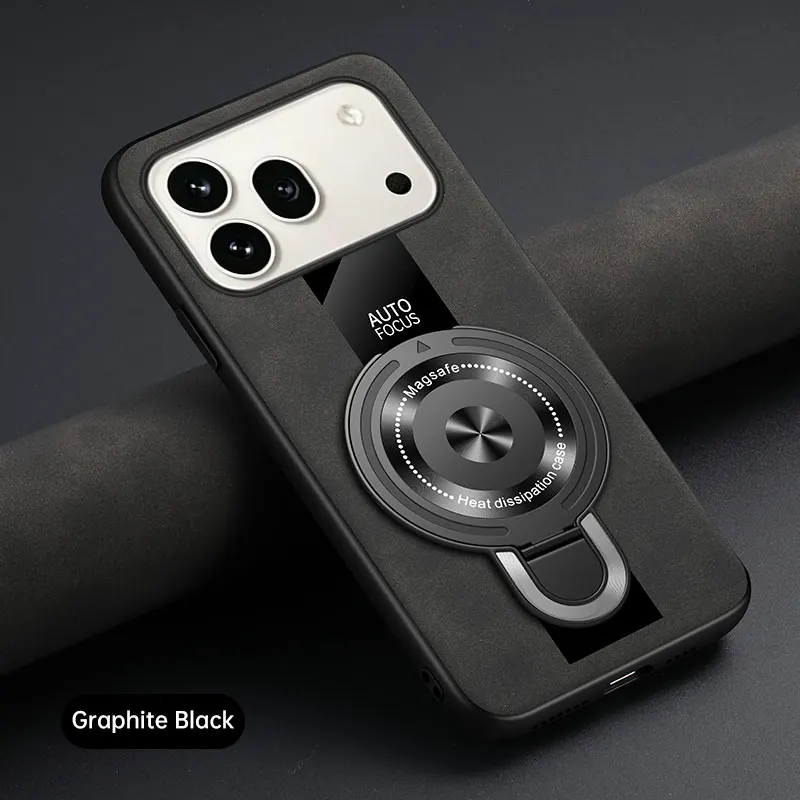 Leather Magnetic Ring Stand Case, Anti-Fall Protection Cover