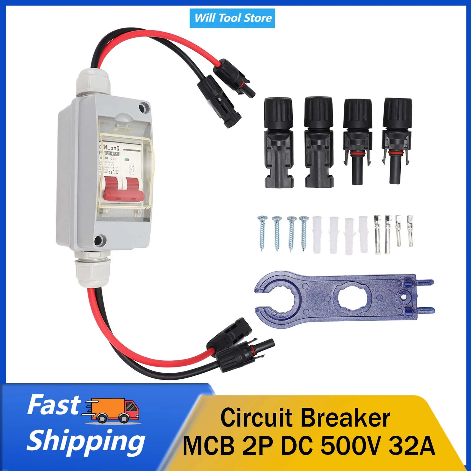 Respicefinem Solar DC Circuit Breaker - 500V 32A 2P MCB With IP65 Waterproof Box