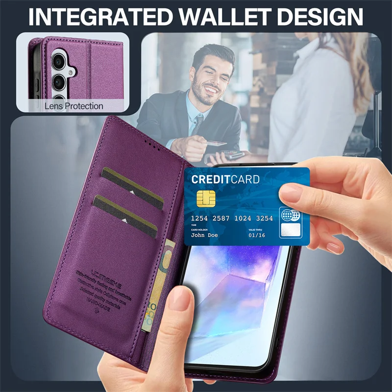 Magnetic Leather Wallet Protective Case with Card Pocket - Elegant Design