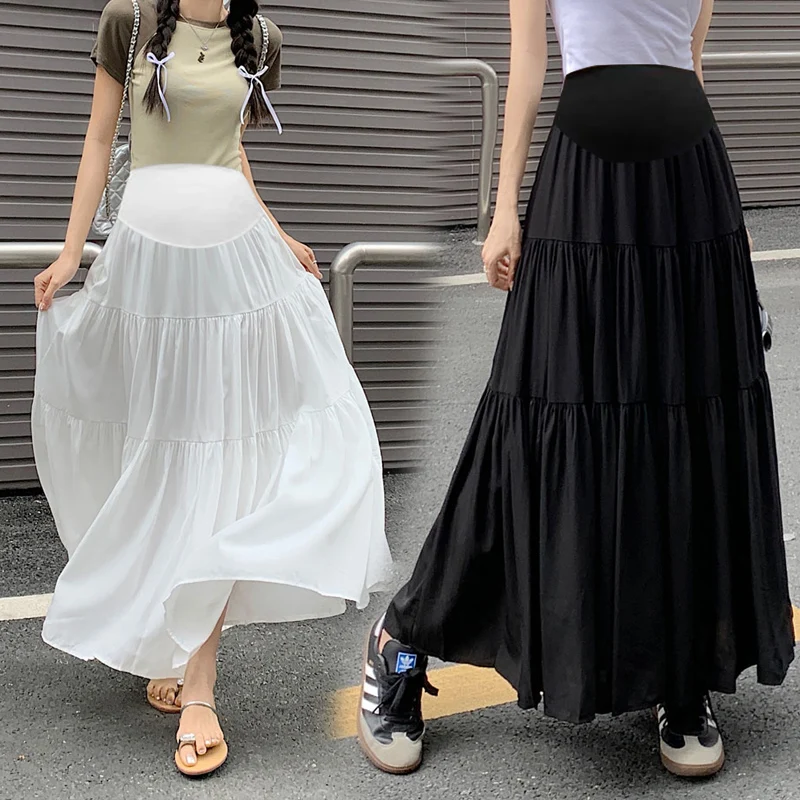 Pregnant Woman Skirts Summer Long Loose Design High Waist Patchwork Maternity Ball Gown Skirt Tall Pregnancy Pleated Skirts