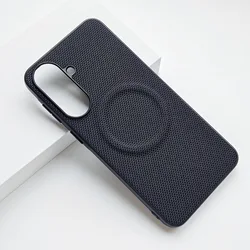 Luxury Leather Nylon Striped Magnetic MagSafe Phone Case Cover - Galaxy A37 (Black)