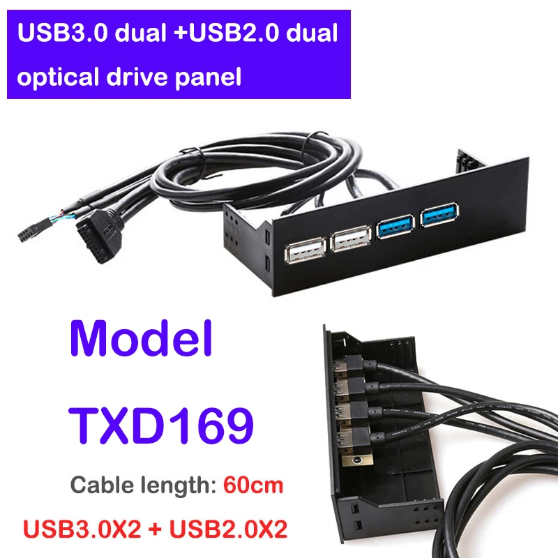 Óptica de Computador Painel Frontal 3.0 Usb 2.0 tipo c Hub 20 Pin Cabo Conector de Áudio Super Velocidade Plug And Play Adaptadores 5.25in Unidade - Imagem 2