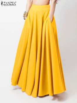 ZANZEA Fashion Women High Waist Solid Maxi Skirts Autumn Elegant Party Long Faldas Saia Casual A-line Skirt Female Work Jupe