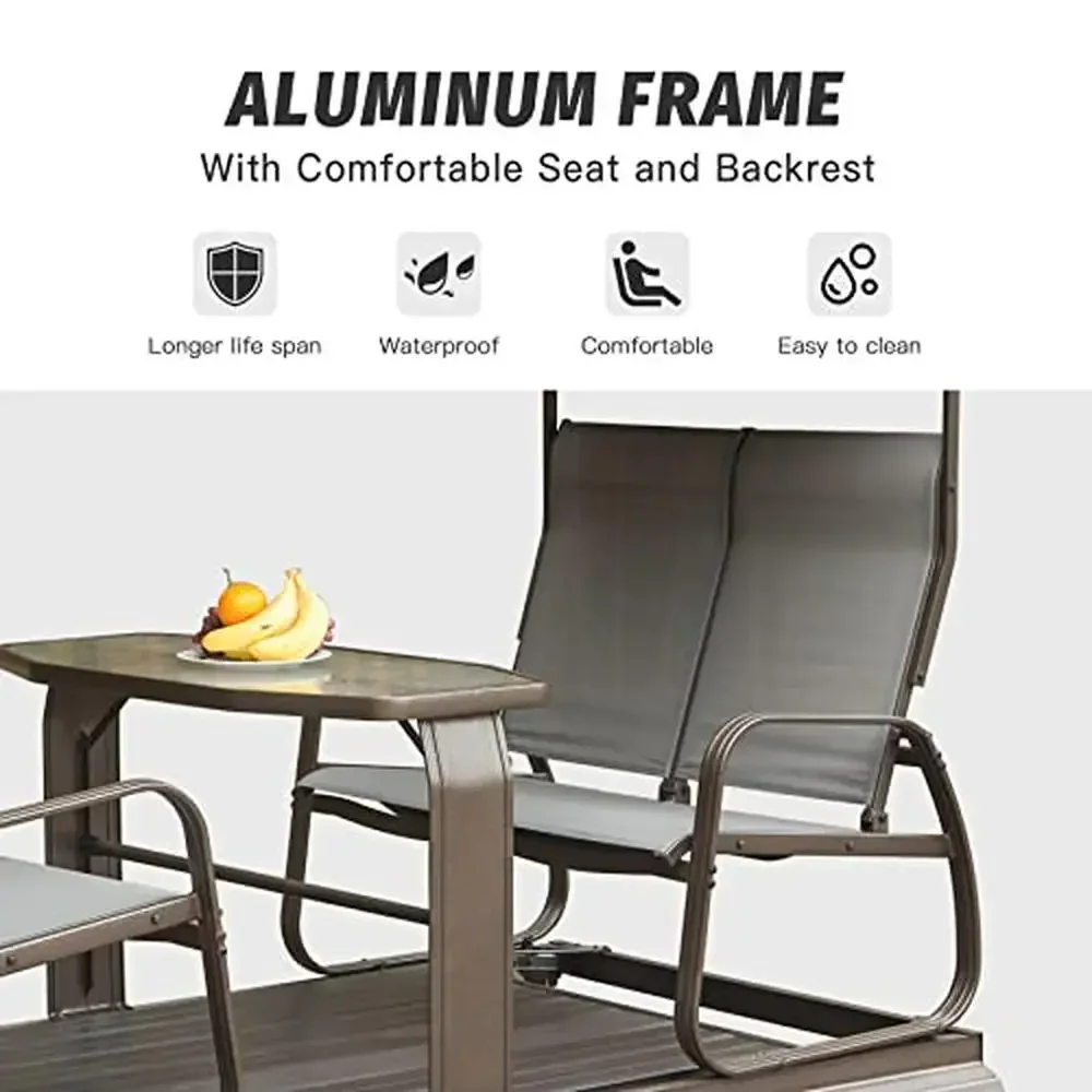 Aluminum Frame 4-Seat Outdoor Glider Bench with Canopy Sling Seat Retro Metal Patio Swing Chair Garden Furniture 3
