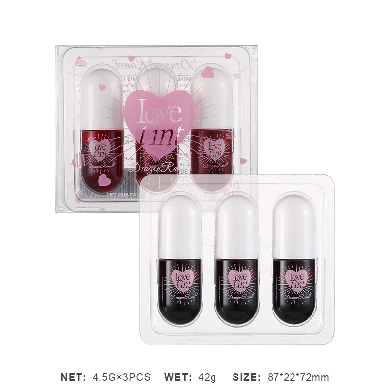 Tint Dyeing Liquid Lipstick Set 3Pcs/Box Waterproof Mirror Lip Gloss Water Lip Tint Non-sticky Eye Cheek Makeup Cosmetic lip gloss lip makeup lip tint
