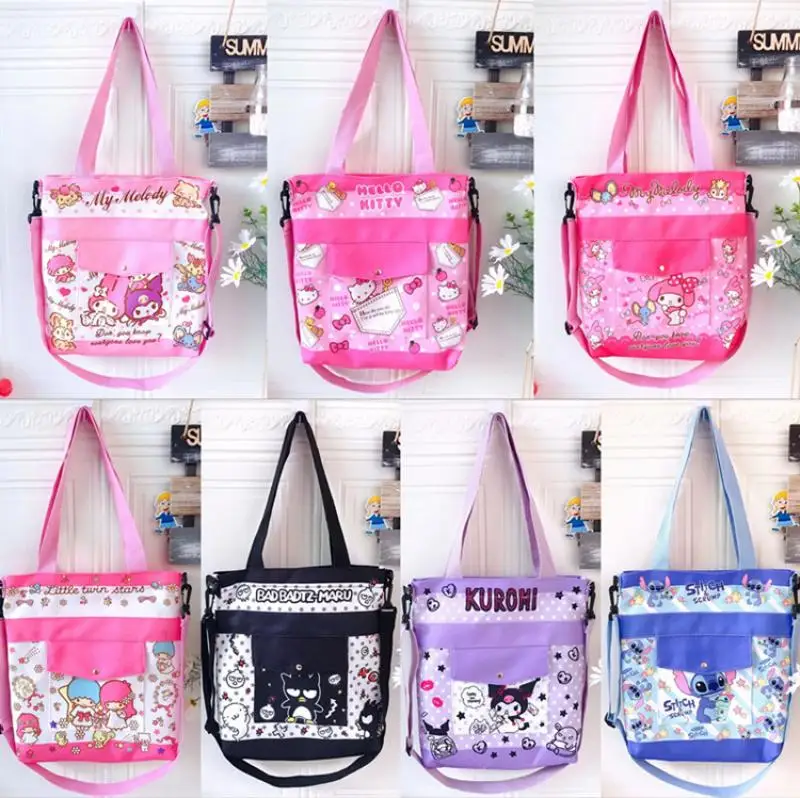 

New Kawaii Sanrio My Melody Cinnamoroll Snoopy Kuromi Cartoon Cute Handbag Shoulder Bag Large Capacity Canvas Tote Bag