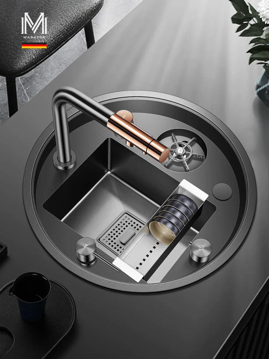 MABATON Circular Sink with Hidden Design and High-Pressure Cup Washer