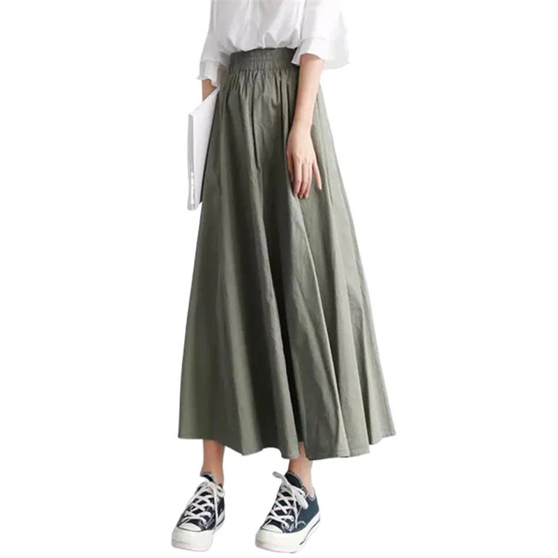 

Spring Women Plus size Skirt Autumn Cotton linen Women Fashion Elastic Waist Vintage Long maxi Korea skirts aesthetic clothes