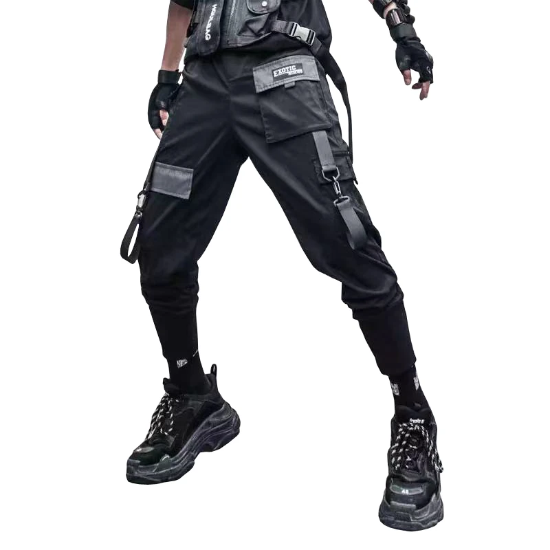 Hip Hop Joggers Men Letter Ribbons Cargo Pants Pockets Track Tactical Casual Techwear Male Trousers Sweatpants Sport Streetwear |