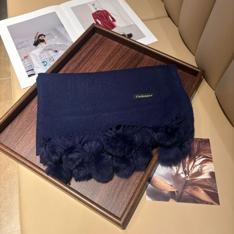 Rabbit fur ball navy blue