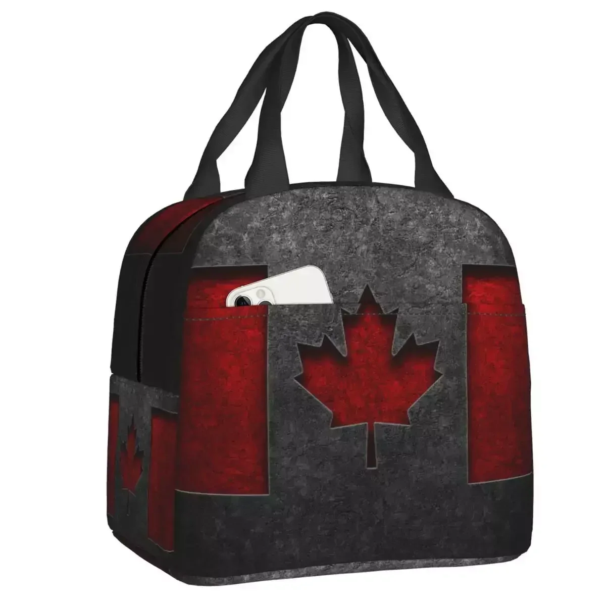 

2024 New Canada Flag Insulated Lunch Bag For Women Resuable Textured Canadian Flag Thermal Cooler Bento Box Beach Camping Travel