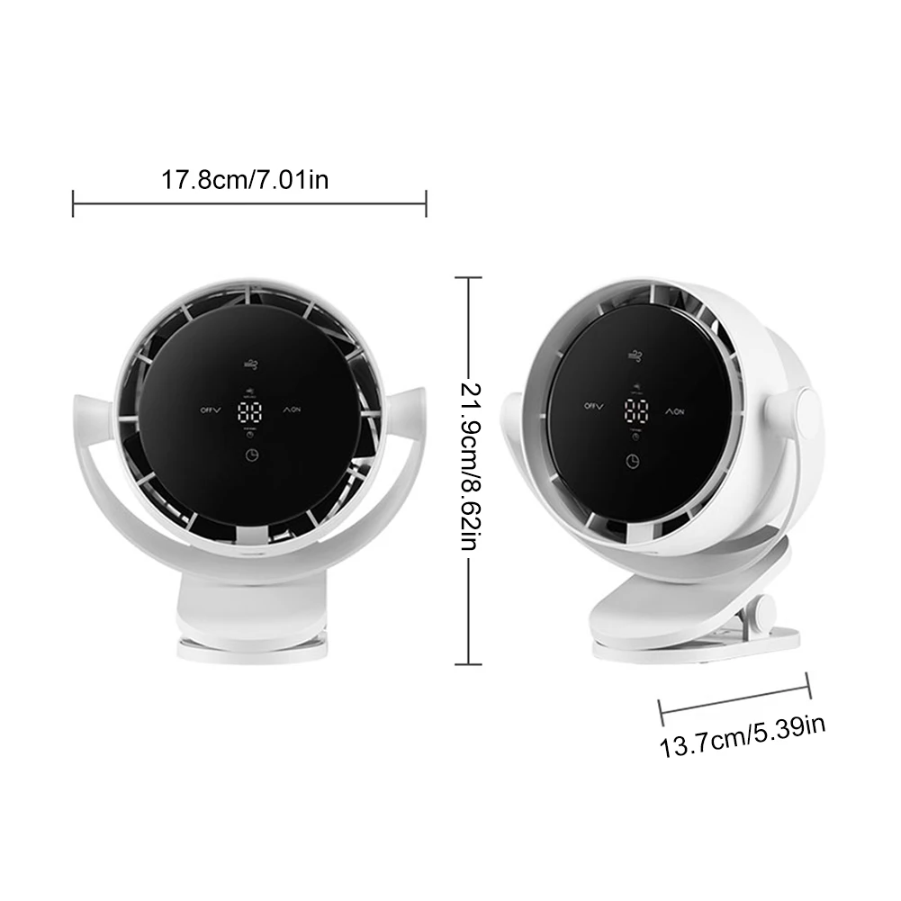 Small Electric Fan with Clip Intelligent Digital Display Rotating Fan Silent Wall Mounted for Bedroom Office Home Dormitory
