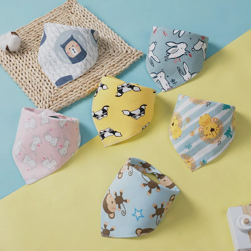 

100% Cotton Triangle Towel Newborn Baby Bibs Double Saliva Towel Cartoon Print Soft Absorbent Bandana Bibs for Baby Boys Girls