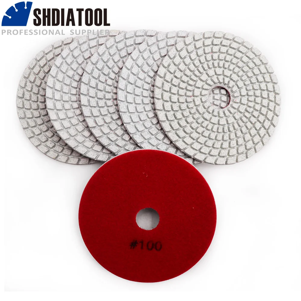 Diatool 6pcs 4" 100 Diamond Flexible Wet Polishing Pads For Stone
