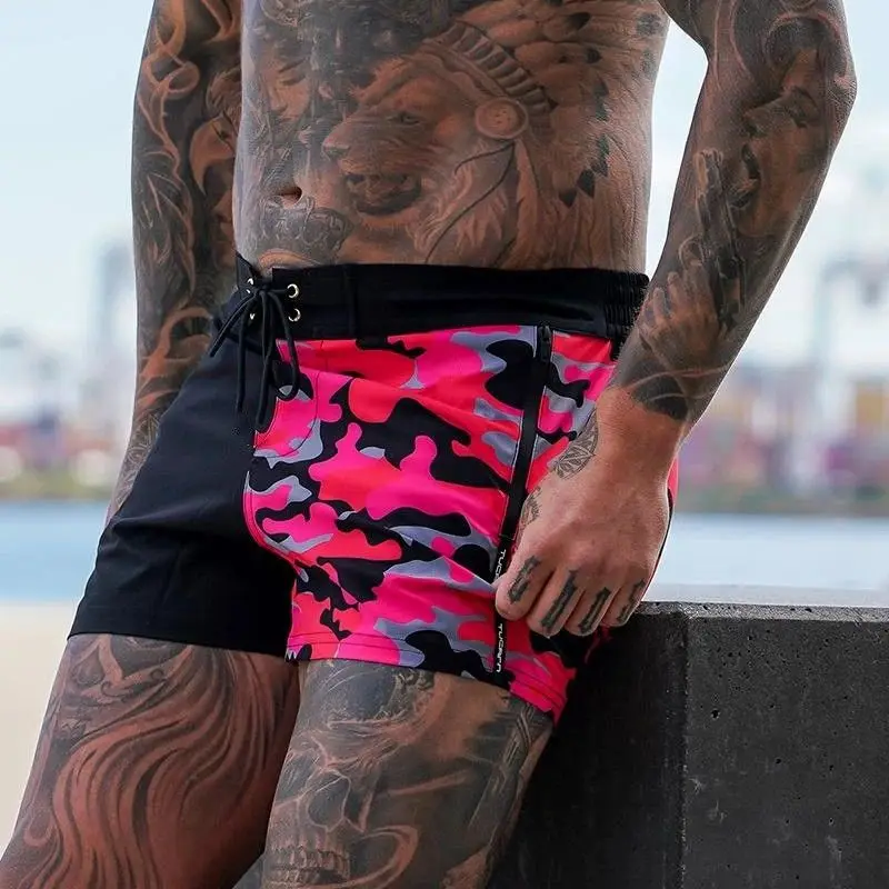 New Summer Men's Shorts Hawaiian Fashion Beach Swimming Pants Digital Print Splice Bi-color Fashion Casual Pants