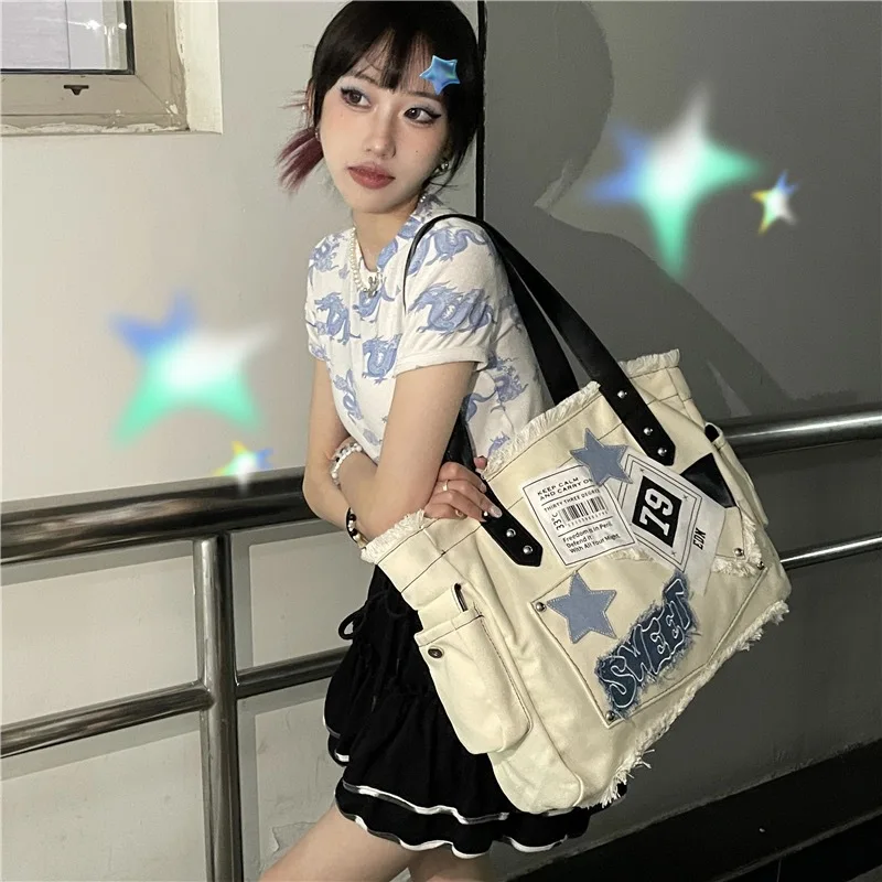 Trendy Star Tote Bags for Women Y2K Spicy Girls Vintage Shoulder Bag Large  Capacity Canvas Commute Bag Luxury Designer Handbags - AliExpress