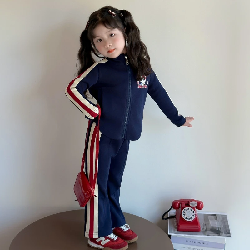 فتاة الملابس مجموعة الخريف طفل بلوزات البلوز لطيف مرحبا كيتي بلوزات وسراويل مخططة 2 قطعة  الأطفال الحلو رياضية