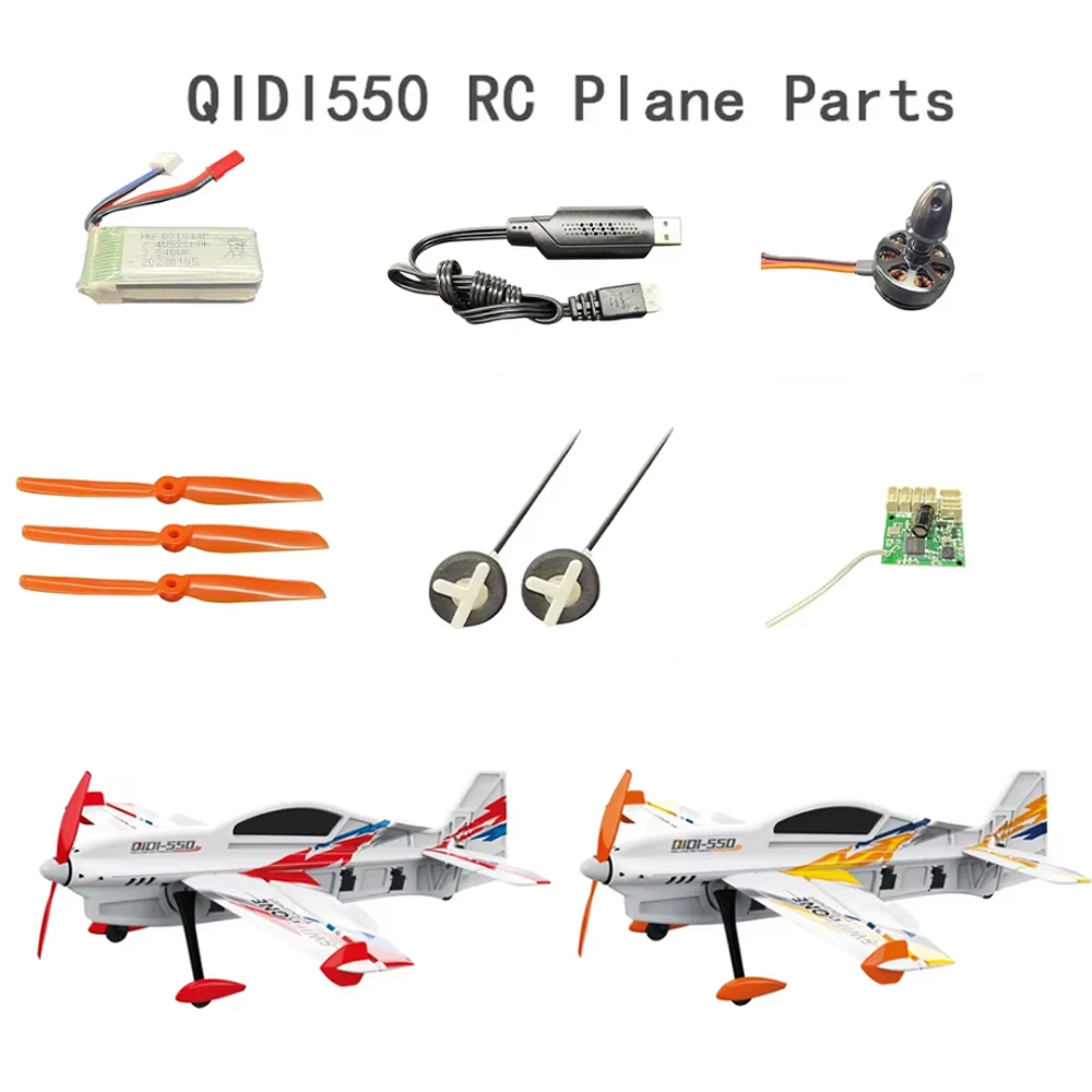 Acessórios qidi550 peças de avião rc motor sem escova 3 peças 7.4v 600mah bateria receptor hélices cabo usb controle remoto