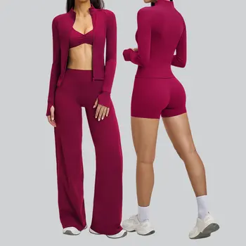 3PCS Tracksuit Yoga Suit Fitness Clothing Women's Sports Set Running Workout Clothes Long Sleeve Sports Bra Sportswear Gym Sets 1