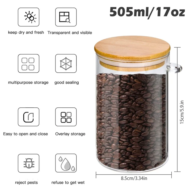 Barattoli Vetro Con Coperchio 540ML - Ermetici, Con Cucchiaio, Ideali Per Dispensa, Spezie, Caffè, Noci - Foto 3