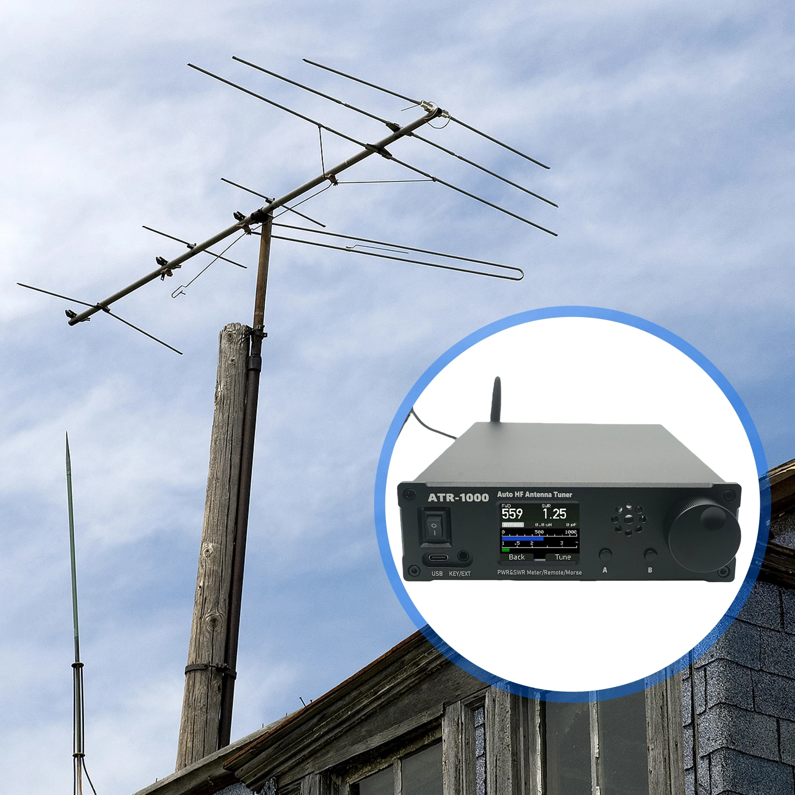 AMNVOLT ATR1000 1000W 1.8-30MHz Full Waveband Radio Receiver Mini Radio Equipment Antenna Auto Tuner WIFI Remote Control Support