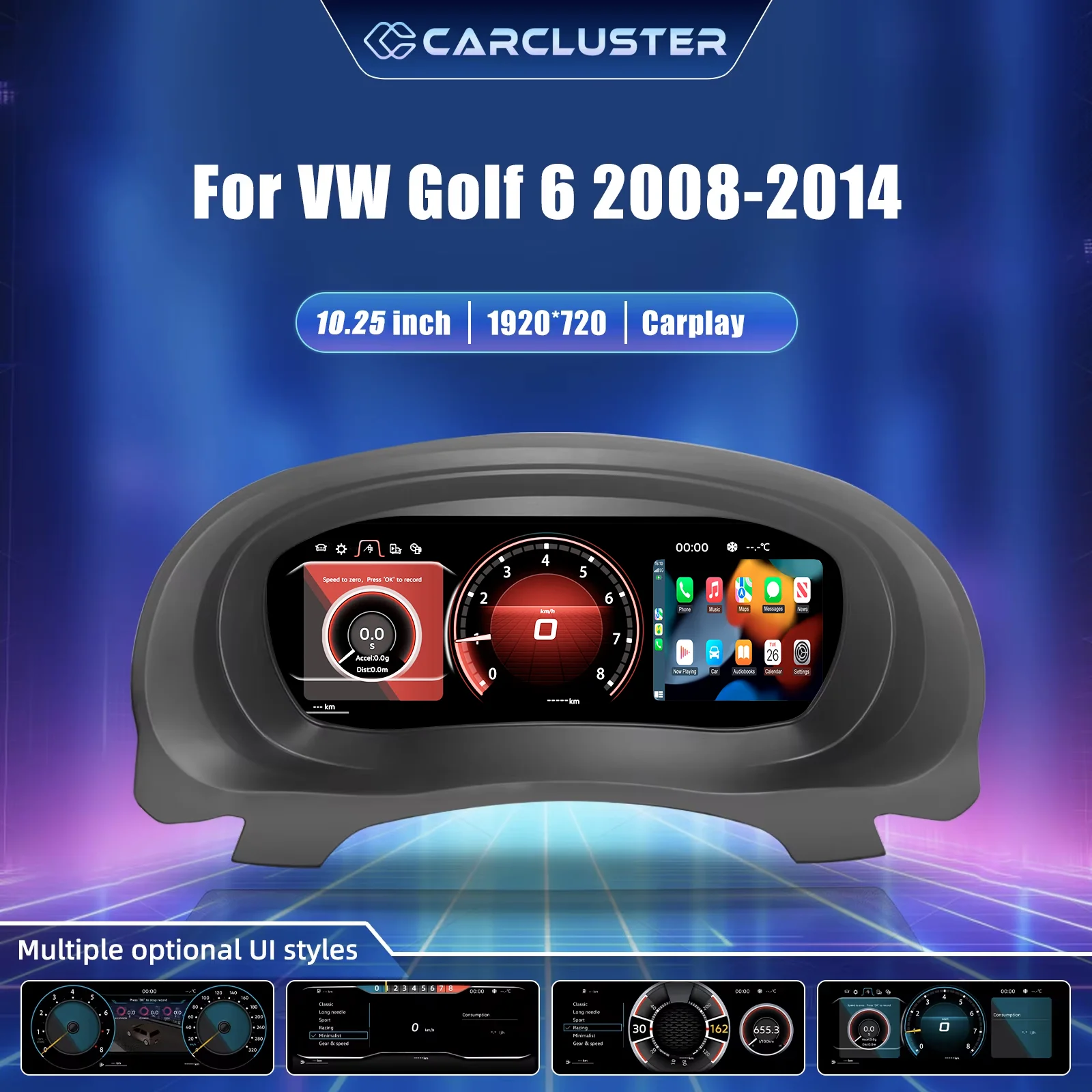 Panel de Instrumentos Digital LCD para VW Golf 6, Años 2008-2014, Panel de Instrumentos para Automóvil, Cabina Virtual, Tacómetro, Velocímetro, Indicador de Combustible, Kit de Actualización, Conexión Plug and Play 1