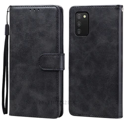 Leather Wallet Flip Case for Samsung Galaxy A03S - Silicone Protective Cover (Black)