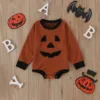 Long Sleeve Baby Sweatshirt Romper for Girls Boys Halloween Clothes Pumpkin/Ghost Print Infant Jumpsuit for Newborn Costumes 1