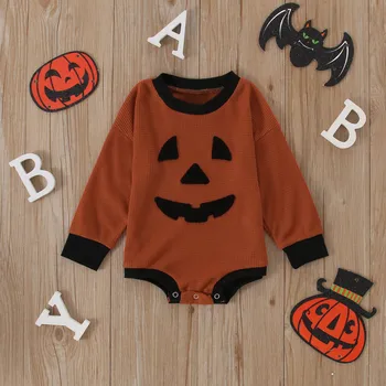 Long Sleeve Baby Sweatshirt Romper for Girls Boys Halloween Clothes Pumpkin/Ghost Print Infant Jumpsuit for Newborn Costumes 1