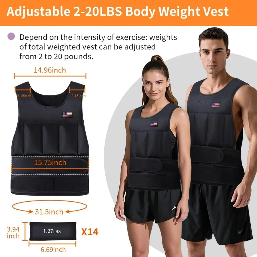 Adjustable Weighted Vest for Men Women,2-20 Lbs Adjustable Weighted Vest with Straps Womens Running Weight Vest for Walking Stre