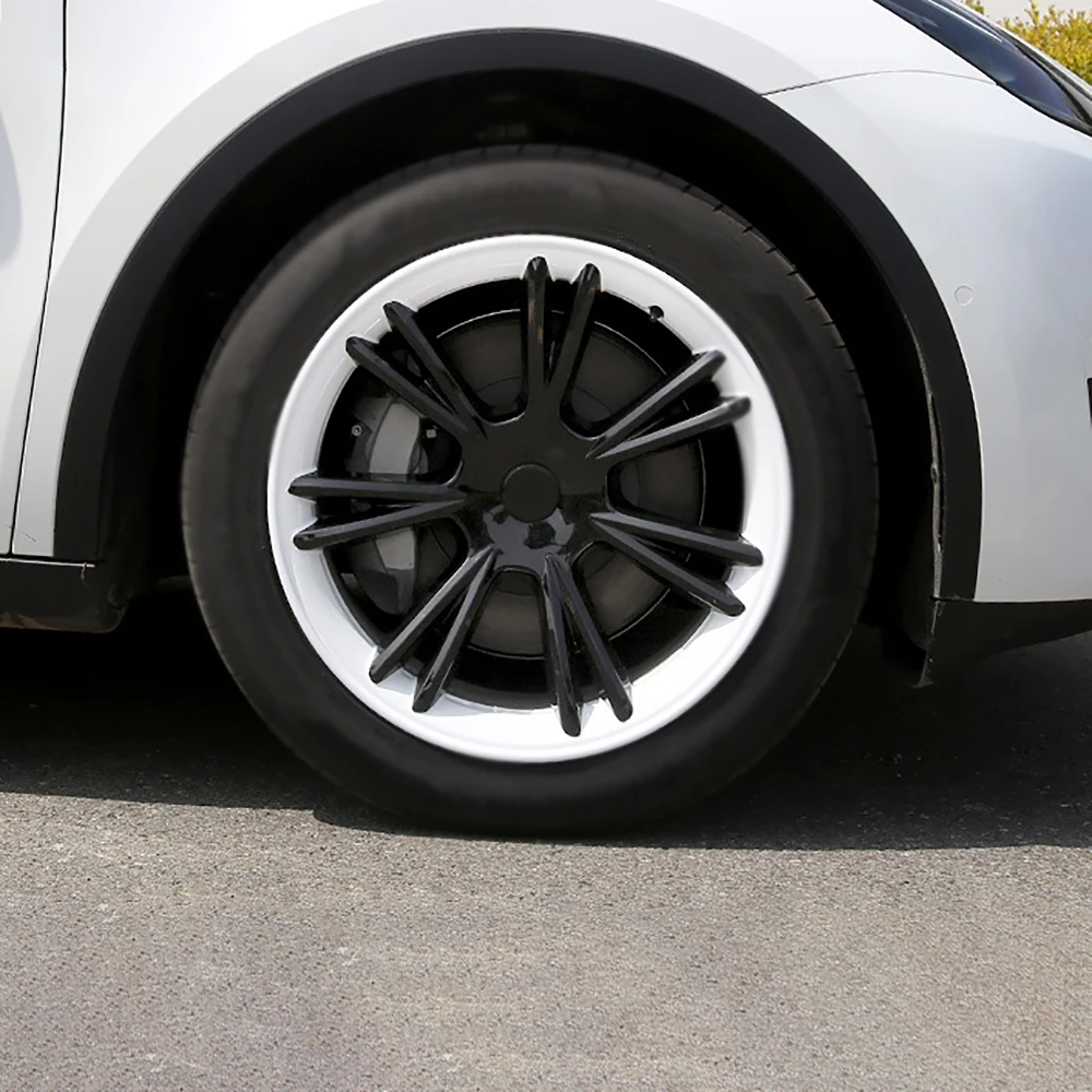 For Tesla Model Y-Hub Caps 19 inch 4Pcs Wheel Cover Hub Caps Rim Cover Vehicle Car Exterior Tyre Tire Trim Accessories