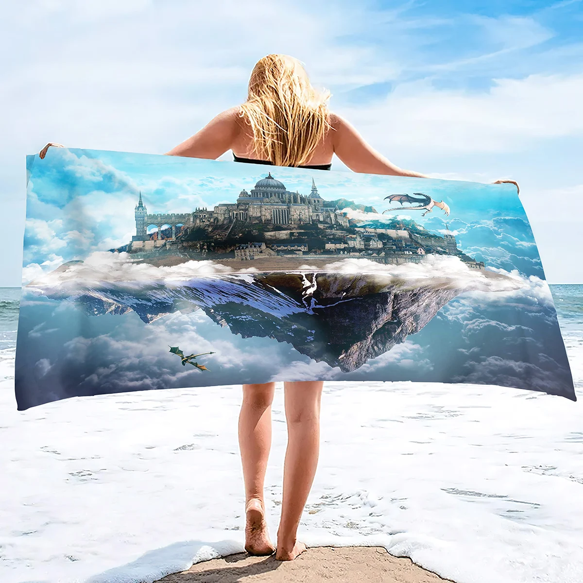 

Microfiber Beach Towel Sand Free for Girls, Fantasy Castle Bath Towel Large,Absorbent Soft Bathroom Towel