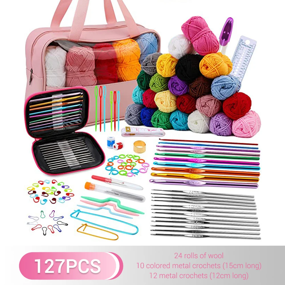 105Pcs Crochet Kit 18Yarn Ball Knitting Tool Accessories Craft Suitable for  Adults Children Beginners DIY Knitting Starter Set - AliExpress