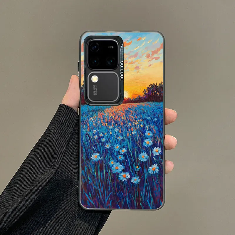Für Samsung S24 S23 Ultra Plus FE S25 S22 Ultra Plus S21 FE Laser Telefon Fall Blumenmuster Blaue Blume Meer stoßfeste Abdeckungen – Detail 2