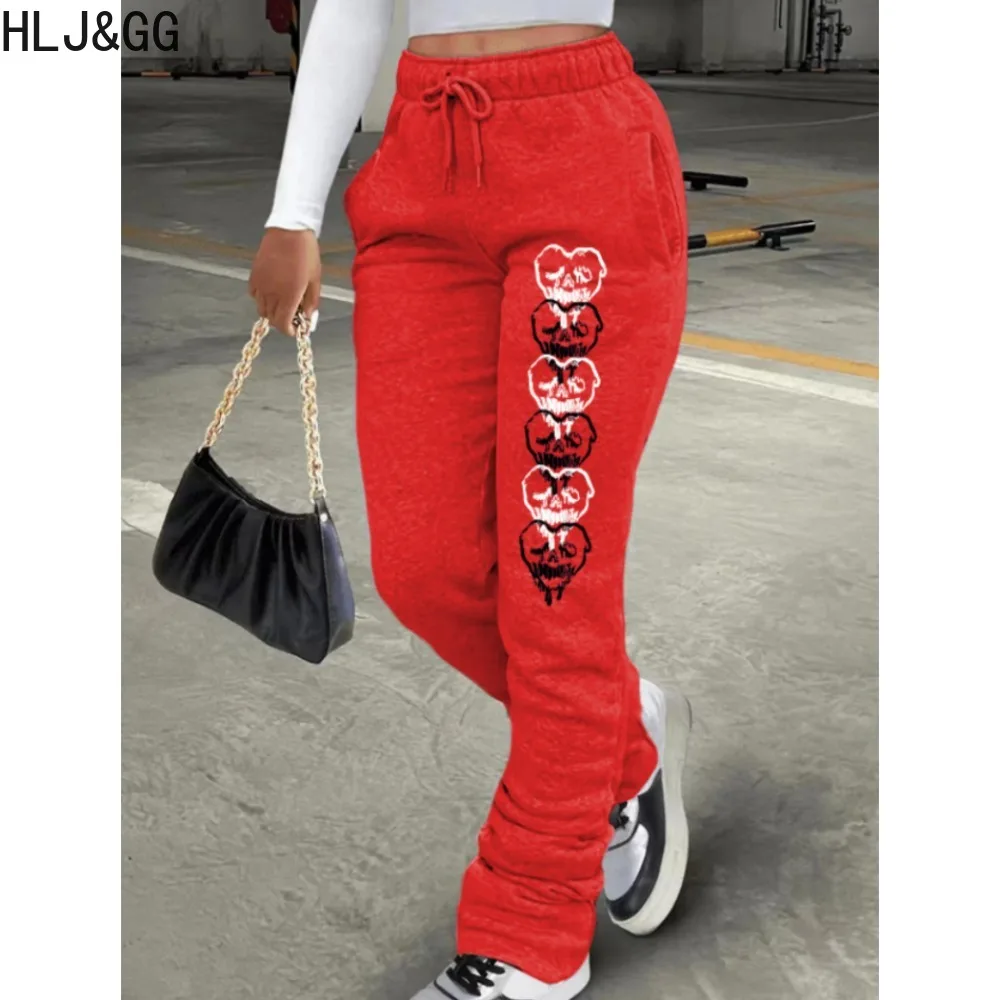 HLJ&GG Autumn Pattern Printing Sweatpants Women High Waisted Drawstring Jogger Pants Casual Female Sporty Trousers Streetwear