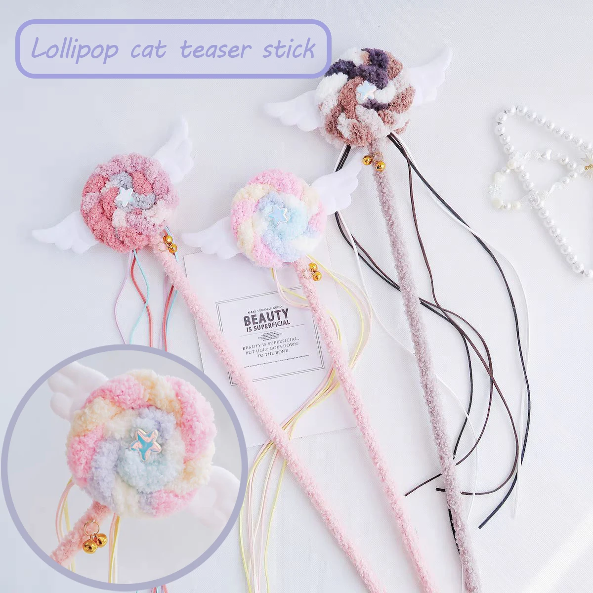 

1PCS Teaser Feather Toys Kitten Funny Colorful Rod Cat Wand Pet Tassels Refill Lollipop Product For Cat Exercise