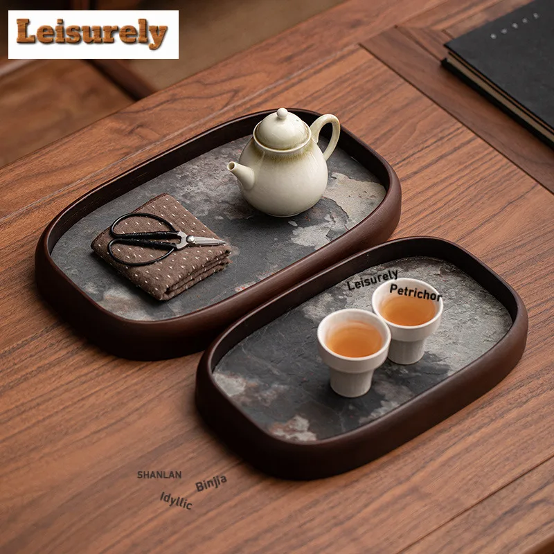 Rock Panel Oval Tea Tray Ancient Dessert Candy Tray Coffee Storage Board Teapot Holder Dishes For Serving Tea Services Craft