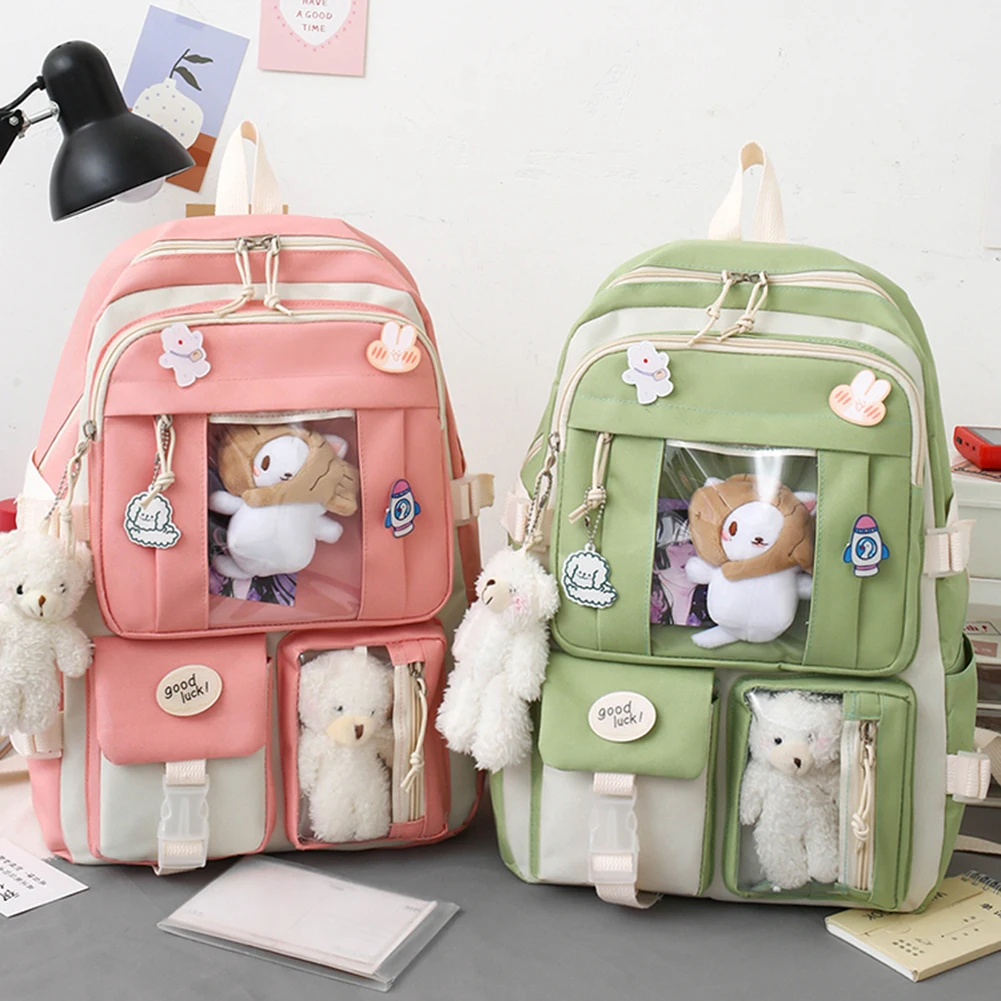 5 Pcs Set Kawaii Girls Backpack For Student School Bag Teenager Girls Schoolbag Book Bags Pencil Case Women Travel Backpack Tote 4