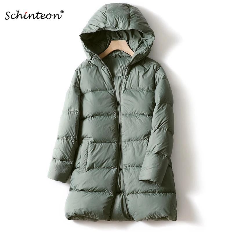 Schinteon Women Ultralight White Duck Down Jacket with Hood 2023 New Autumn Winter Warm Casual Outwear Solid Color Simple Coat