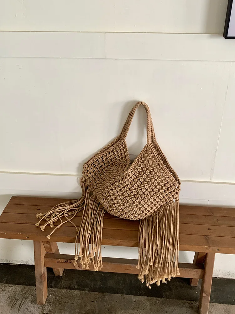 Straw Weave Tassel Tote Summer Beach Bags for Women 2023 Large Capacity Fashion Shoulder Bag Lady Handbags and Purses