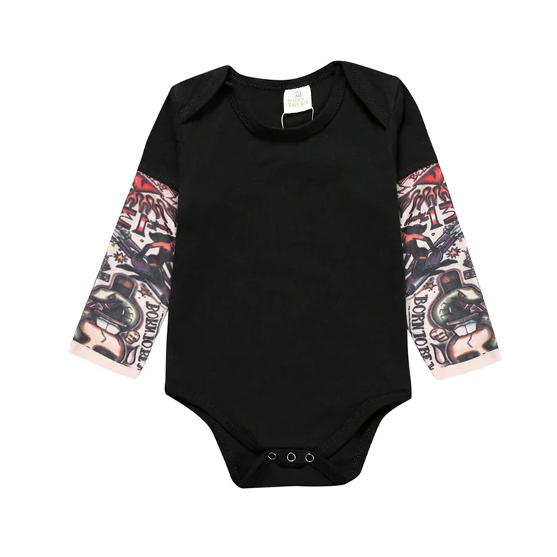 Baby Bodysuit Boys Girls Tattoo Printed Patchwork Jumpsuit Newborn